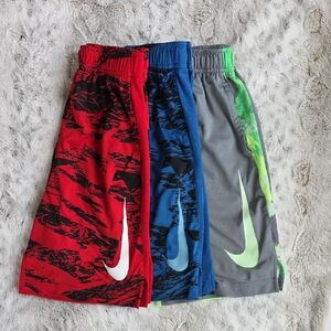 Nike Kids Athletic Shorts Set - Red, Blue, Gray with Neon Green
